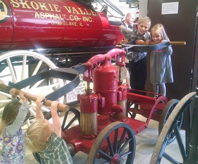 Melissa's kids love the vintage fire truck at Grayslake Historical Society. image property of Melissa Haak.