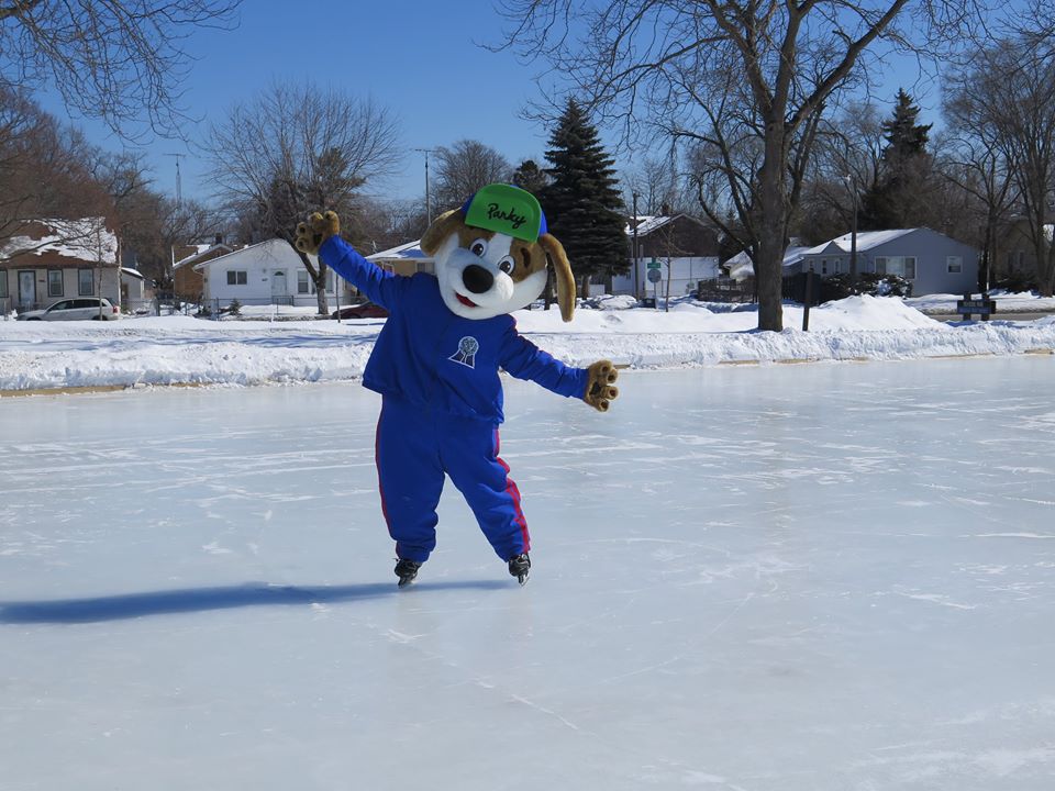 Check out one of Waukegan's family skate night's at Belvidere Park and you might get to meet their mascot Parky. Photo Courtesy of Waukegan Park District Facebook Page.